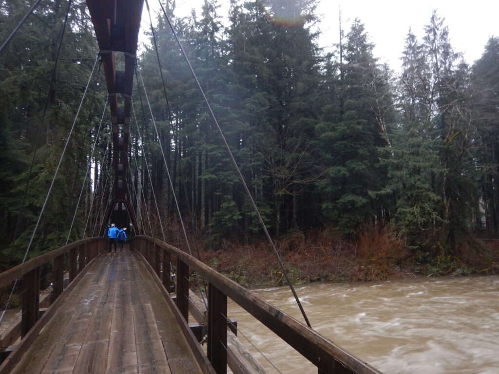 Exploring an amazing bridge across the Snoqualmie River near the Middle Fork Trailhead