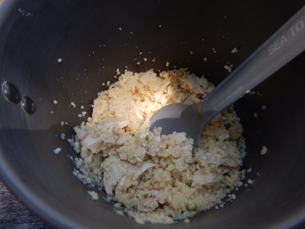 Fixing some Cous Cous and tuna on the trail. This is a quick, easy, and hearty lunch or dinner!
