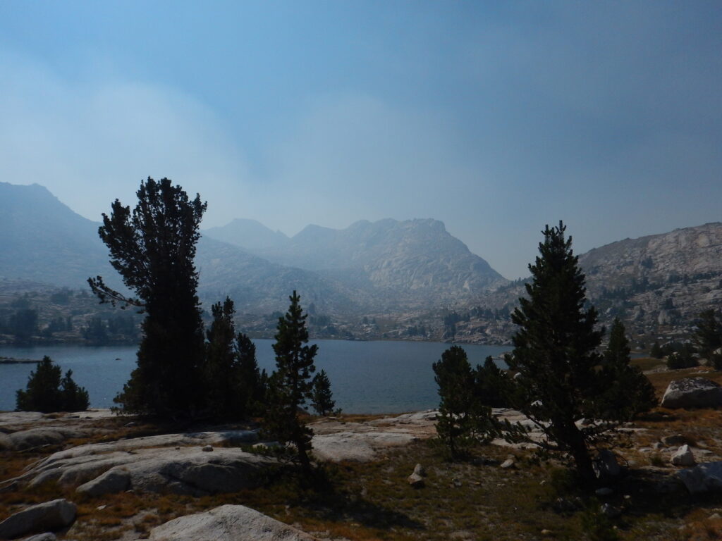 Smoke starting to filter over Selden Pass and fill up the Marie Lake basin