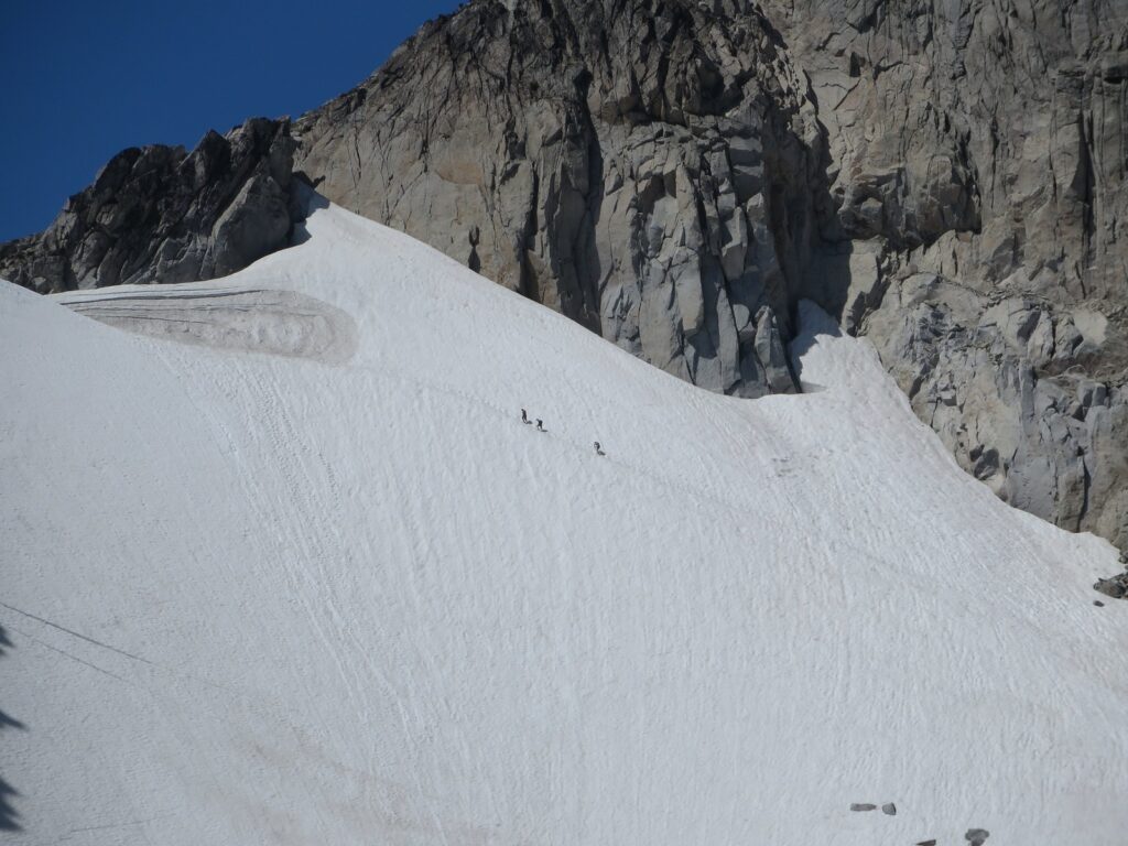 The crazy mountain studs in our group heading up to Dragontail. Richard leading the way in Chacos. Seriously