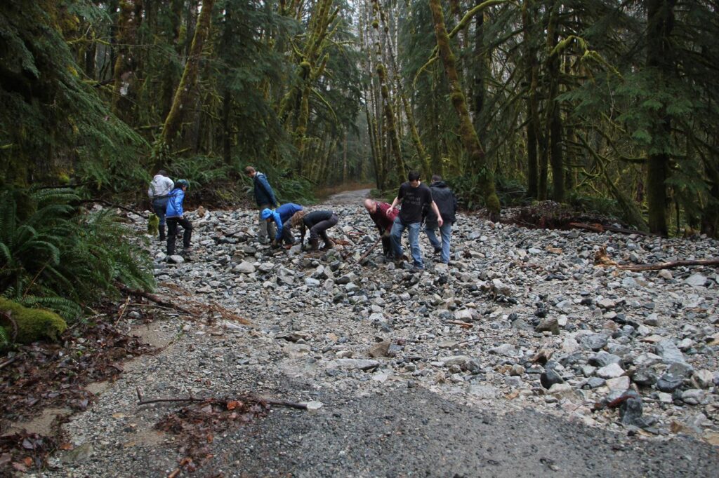 Clearing out some debris from the first wash we had encountered and driven through last Sunday night