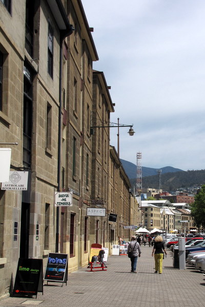 Salamanca with part of Mount Wellington in the background.