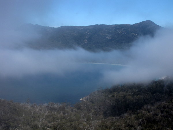 A foggy but beautiful view of Wineglass Bay