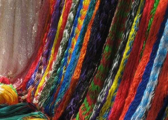 Bright beautiful fabrics at the market