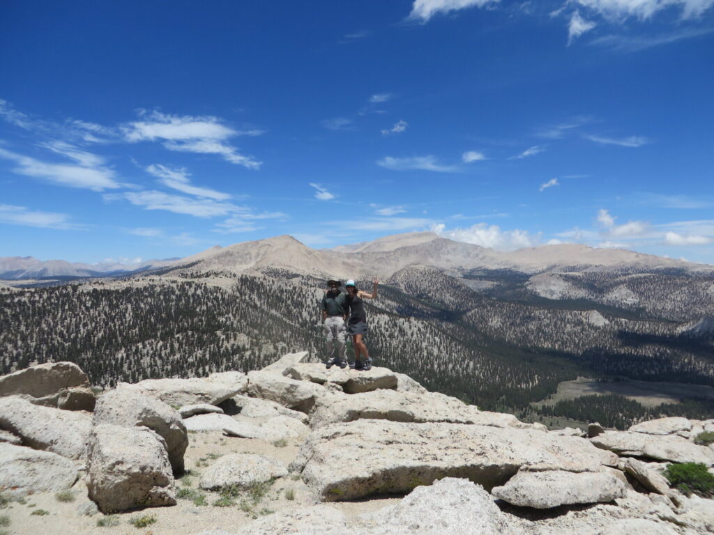 On the summit of Trail Peak with my dad. We had great views of Langley, our destination for the weekend. It's the long broad summit directly behind us.