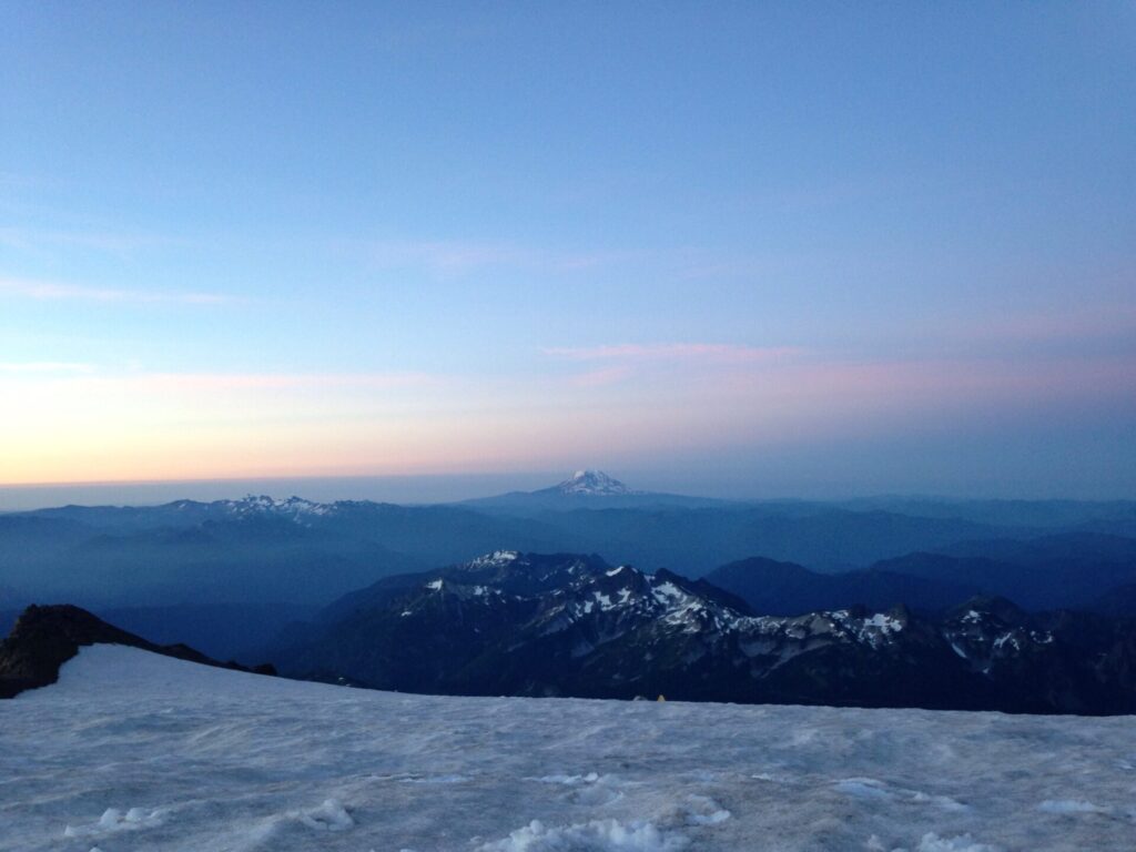 Watching the sunrise over Mt Adams