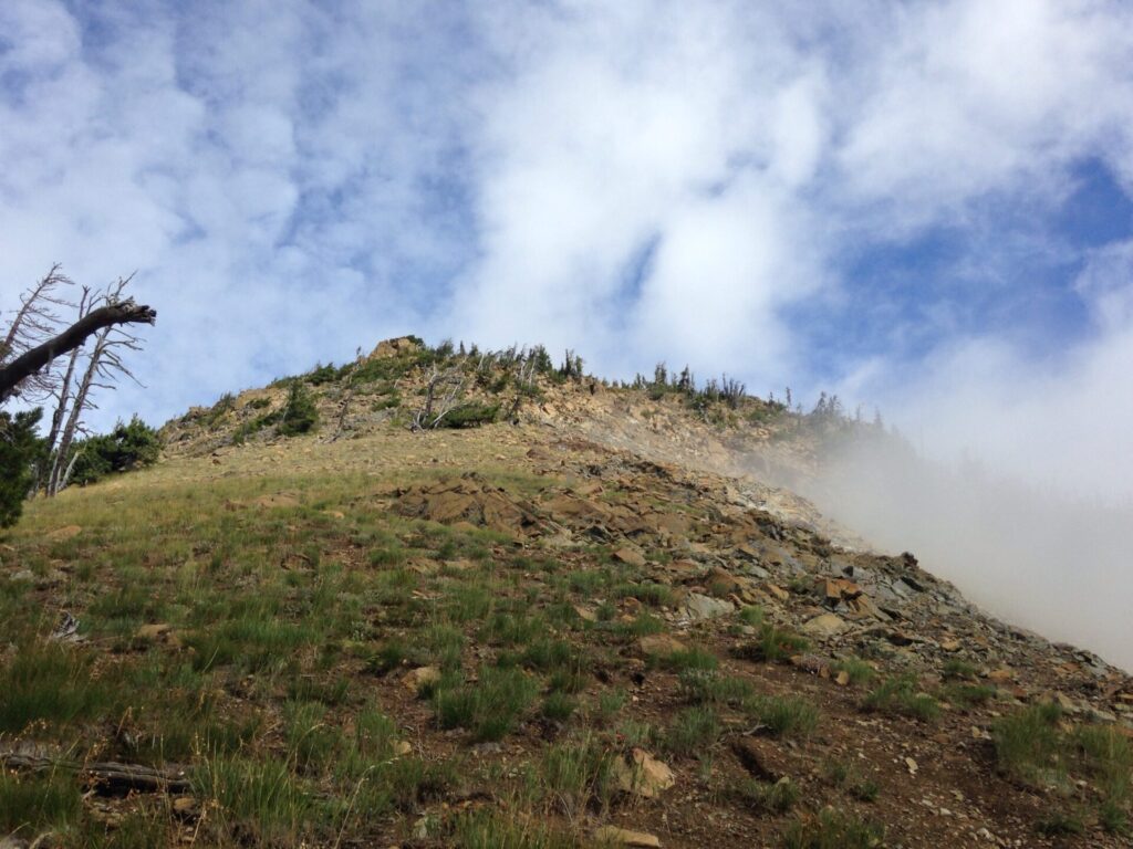 The climb up to Earl Peak. The top was not the stack of boulders you see, it was still well beyond that