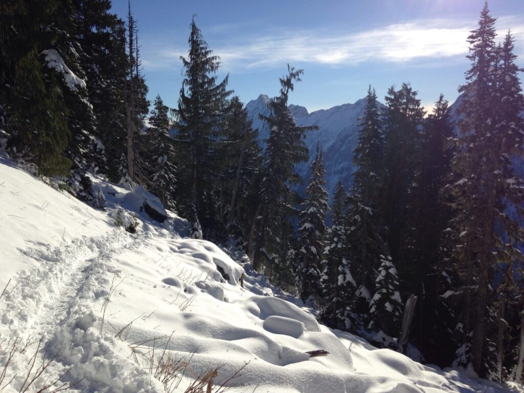 About 2 miles up the views start to open up to Big Four Mountain, Del Campo, and Vesper.