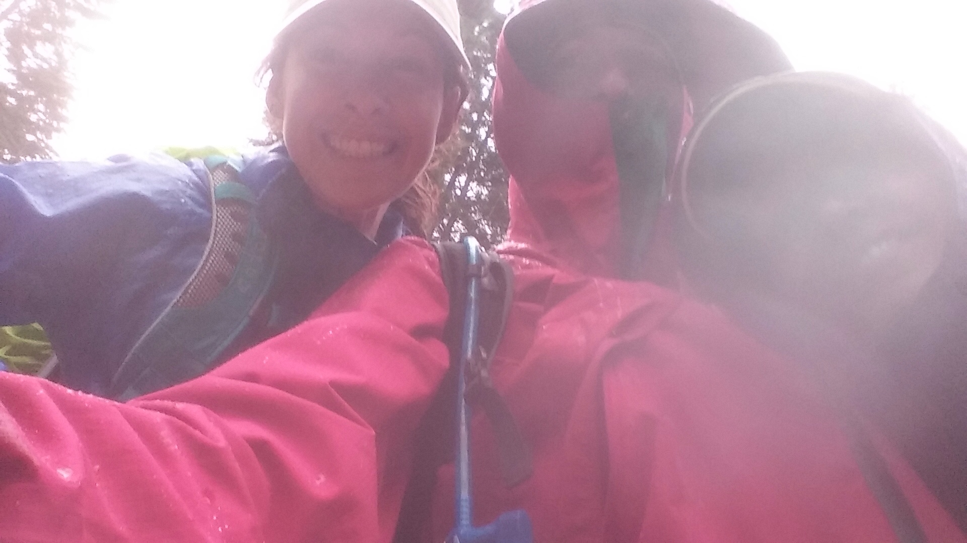 A little too happy to be hiking in the rain!