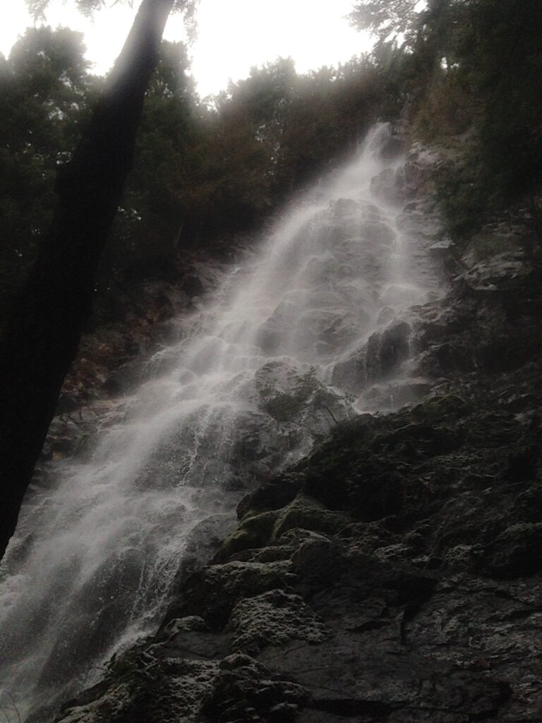 Looking up at the surprising Teneriffe Falls. Very cool!