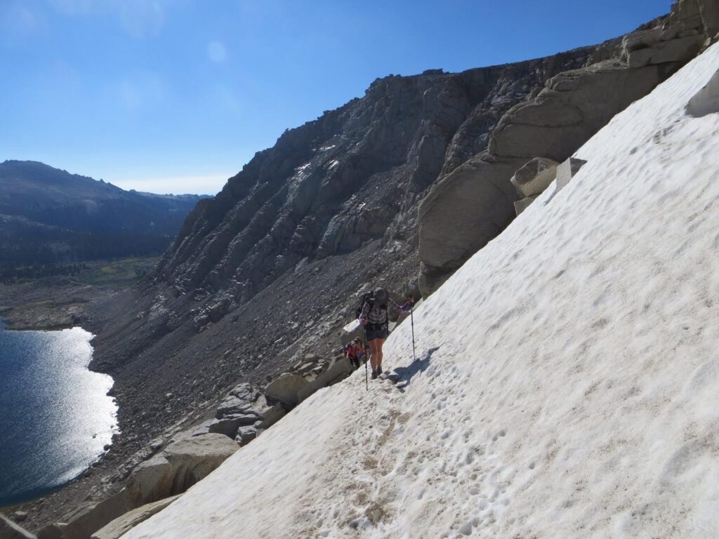 And there it is - the scary snow field. What you can't really see is the drop to nothing on the left. Definitely a "no fall" zone.